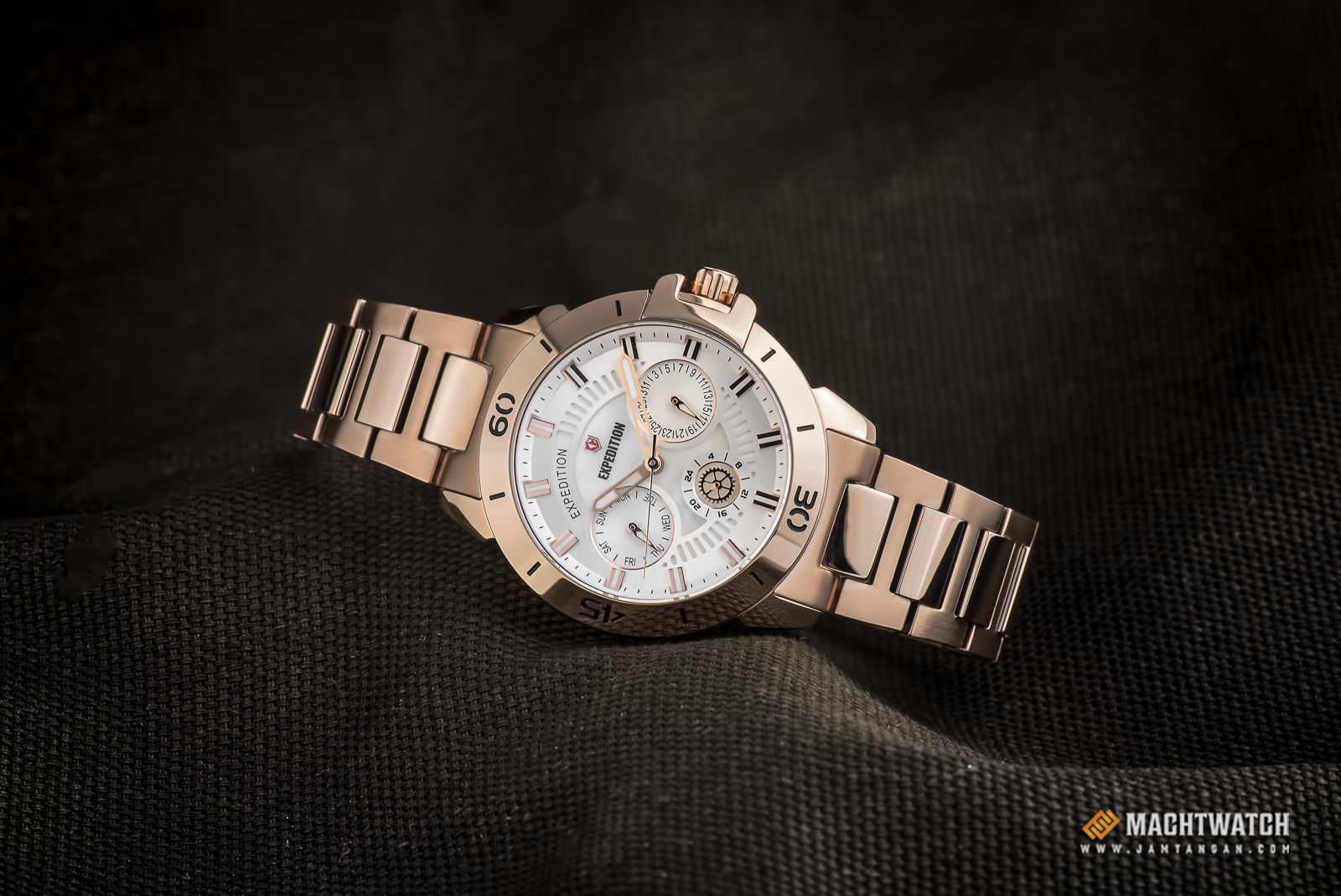 Expedition E 6758 BF BRGSL Ladies White Dial Rose Gold Stainless Steel Strap Machtwatch